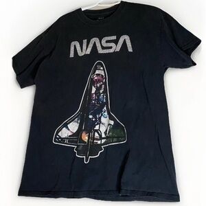 NASA Space Shuttle Big Classic Logo Men’s Large Black T-shirt Unique Design‎